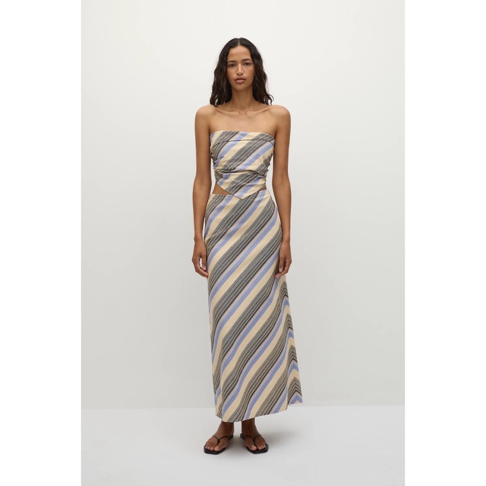NWOT Faithfull the Brand Elisa Maxi Skirt in Marine Stripe Lilac Natural Tan - Picture 4 of 9